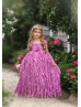Raspberry Lace Wrinkled Chiffon Ruffled Flower Girl Dress